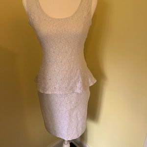 Vintage 80s, Preppy Coquette White stretch lace peplum 2 PC, Medium Thalia Sodi